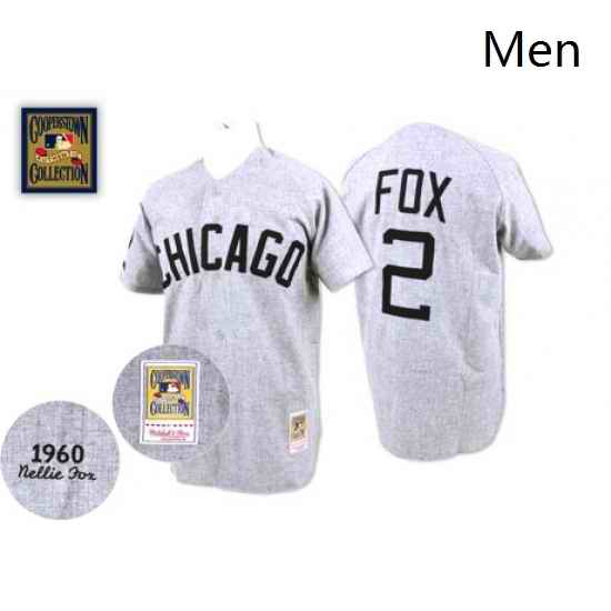Mens Mitchell and Ness 1960 Chicago White Sox 2 Nellie Fox Authentic Grey Throwback MLB Jersey